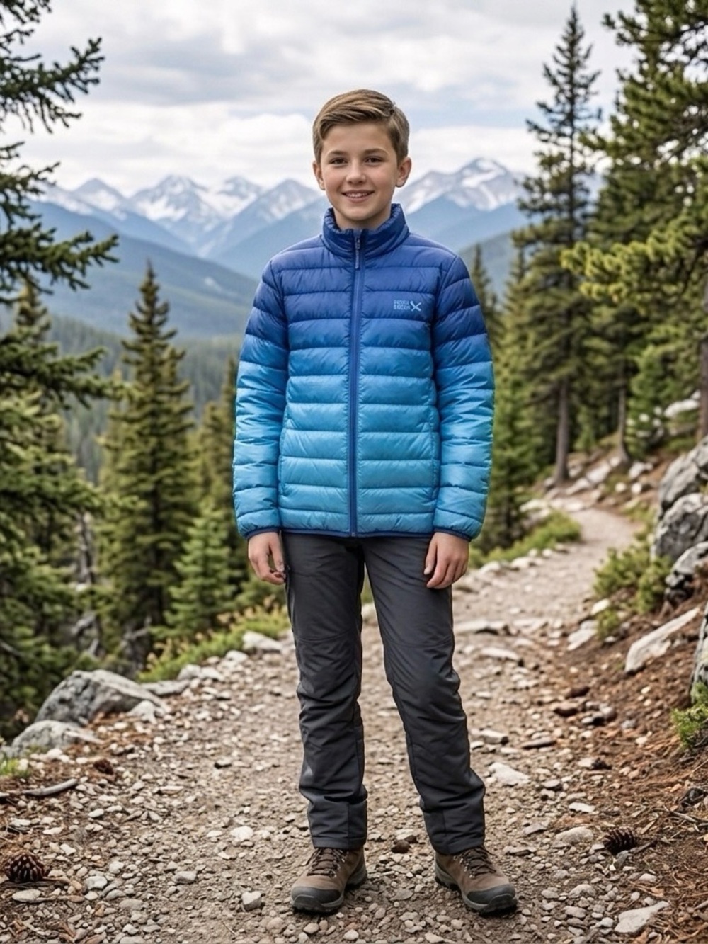Eddie Bauer Boys Down Puffer Jacket XL 14/16 NWT Blue Ombre Packable Warm